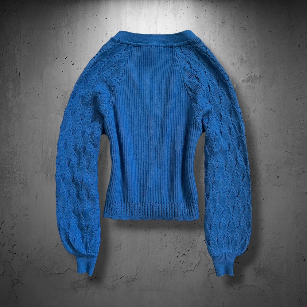 New Current Air Chunky Cable Knit Cardigan Sweater S Blue LS Ribbed Button Up - Picture 3 of 7